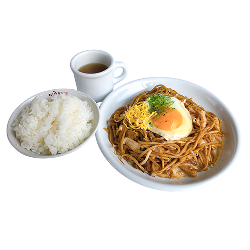 目玉焼きそばご飯セット