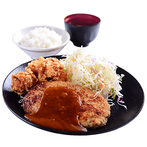 ハンバーグから揚げ定食
